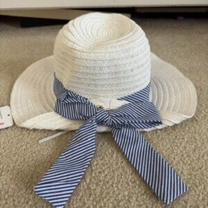 White summer hat with blue and white bow